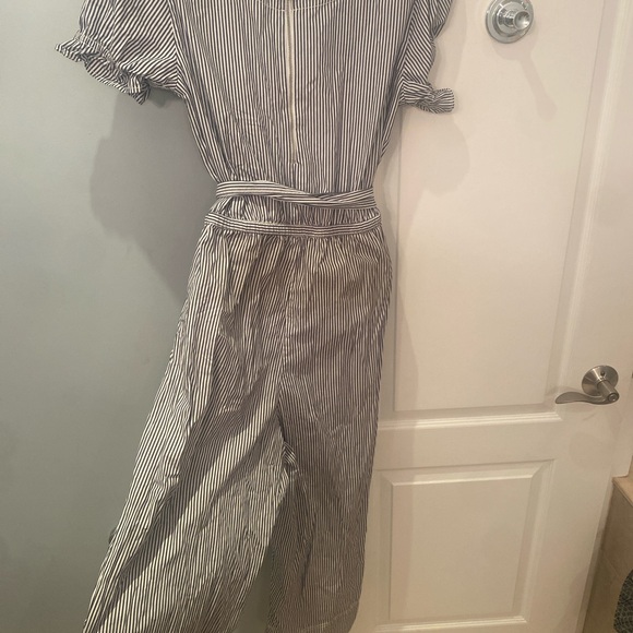 J.CREW COTTON STRIPED POPLIN TIE WAIST JUMPSUIT in greyish-blue and white stripe - Picture 9 of 11
